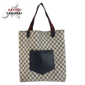 Gucci Sherry Tote Bag Shoulder Gray Navy Blue GG Supreme Canvas